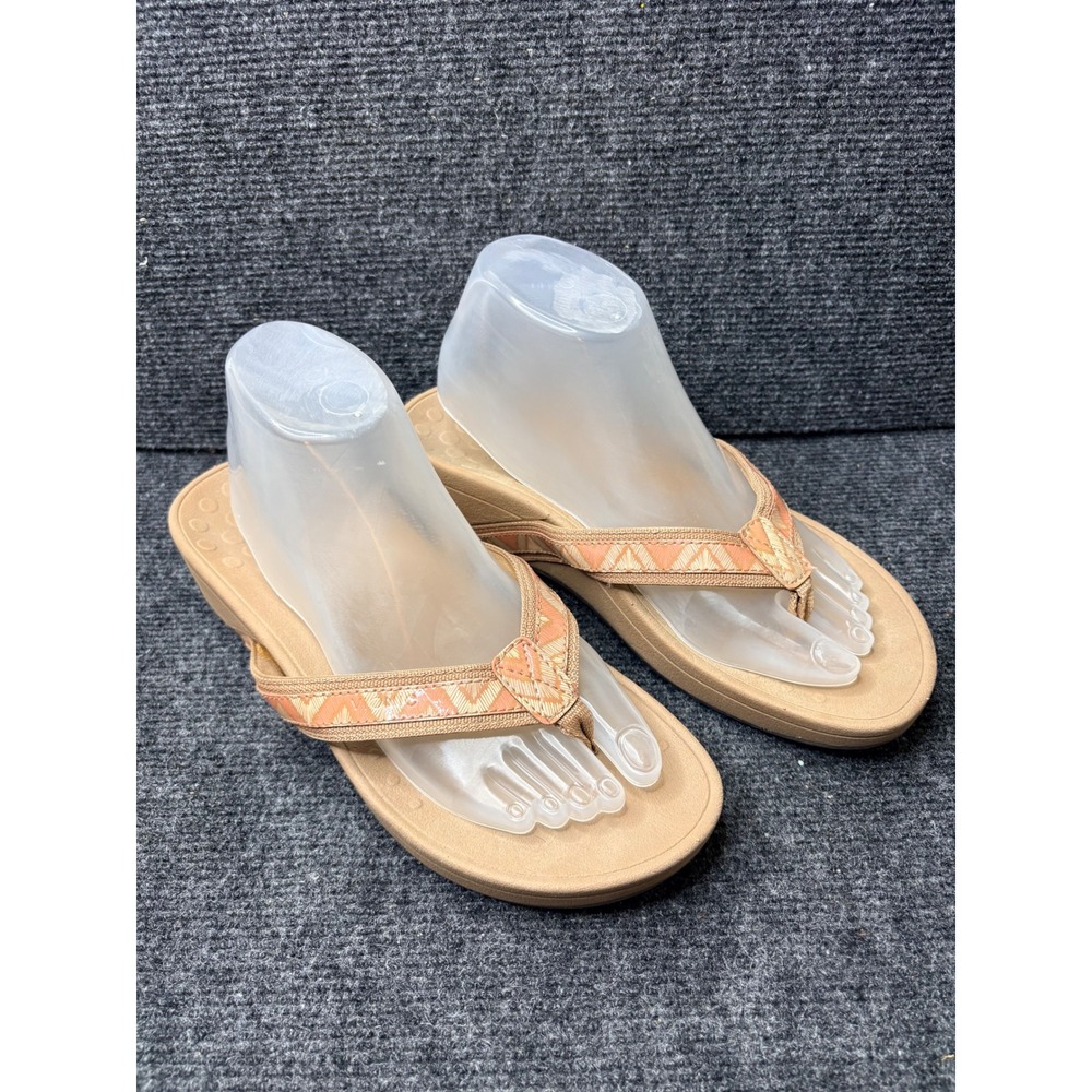 Vionic High Tide Tan Peach Geometric Wedge Platform Sandals Womens 9 Orthotic
